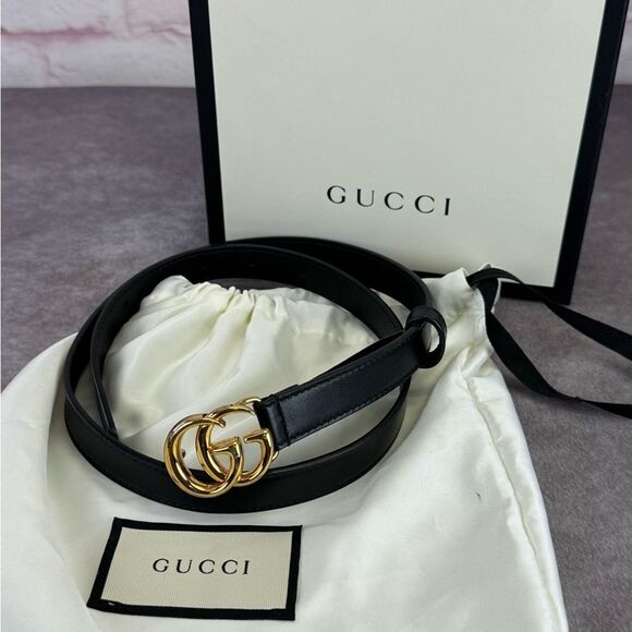 Gucci Double G Marmont Slim Black Leather Belt 409417 75/30 main image 5